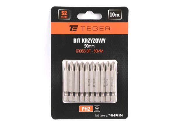 Bit krzyżowy PH 50 mm/PH2 (ZESTAW 10 SZT) / TEGER