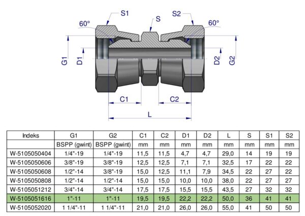 Złączka hydrauliczna calowa AA 1" BSP Waryński
