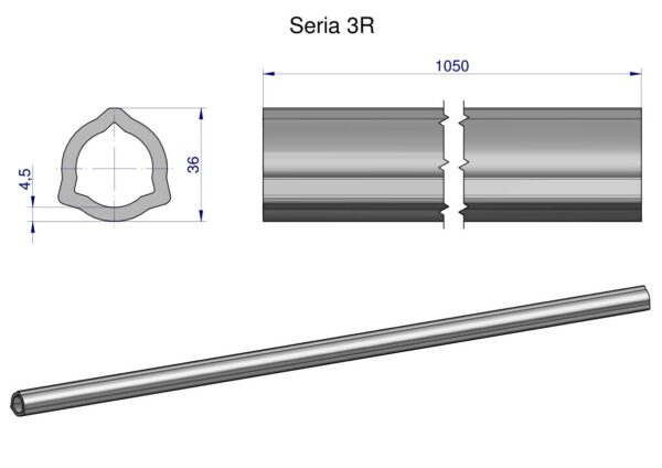 Rura wewnętrzna Seria 3R do wału 1210 przegubowo-teleskopowego 36x4.5 mm 1055 mm WARYŃSKI